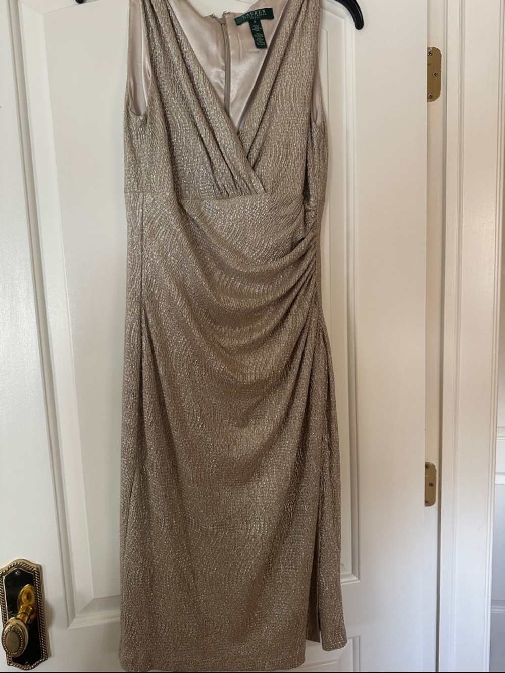 Lauren Ralph Lauren Metallic light gold Draped Sleeveless Dress